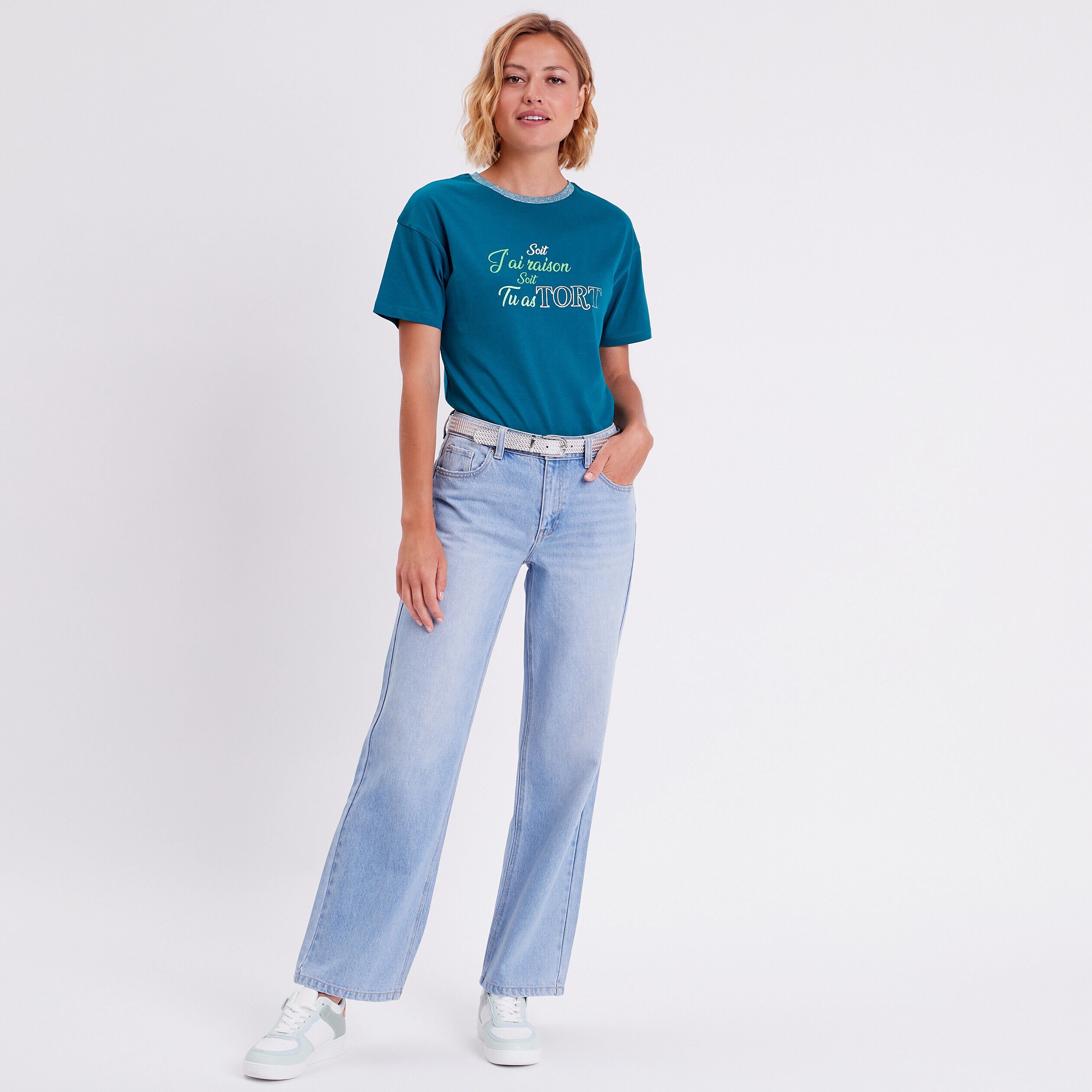 T-shirt manches courtes vert canard femme | Cache Cache