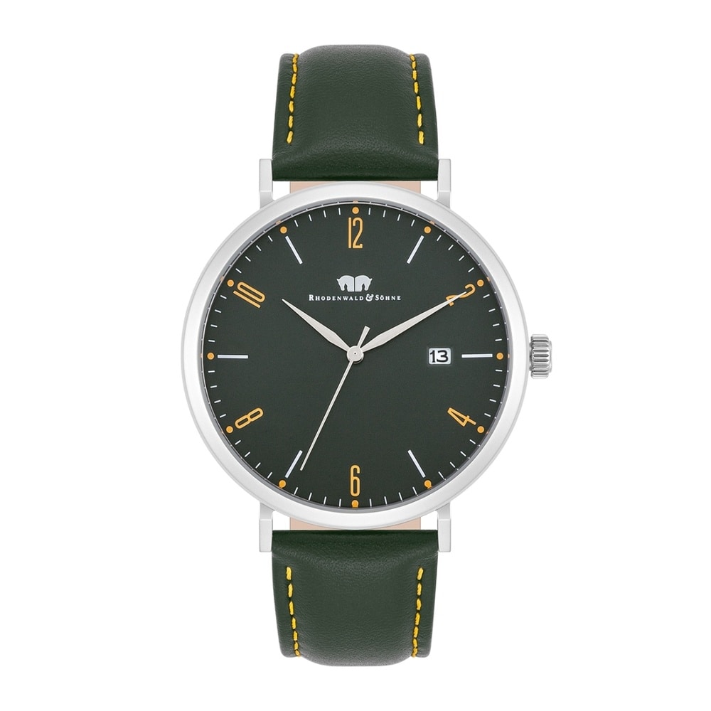 Rhodenwald & Söhne Montre à quartz Arakon II Argent Cuir véritable en Vert foncé Montre