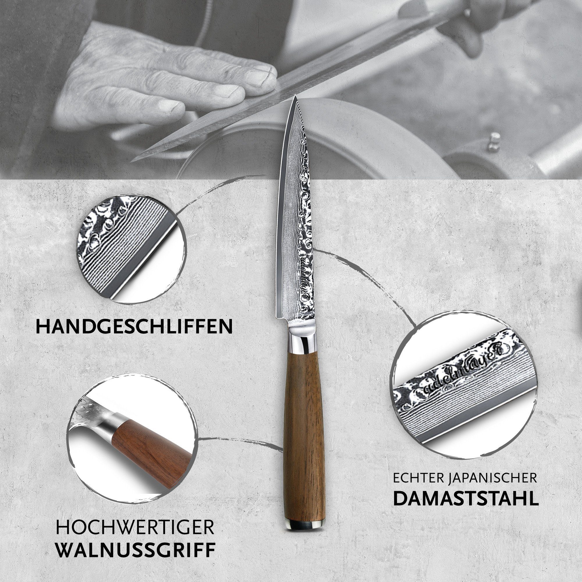 adelmayer Damastmesser adelmayer®Allzweckmesser aus Damaststahl & Walnuss-Holzgriff