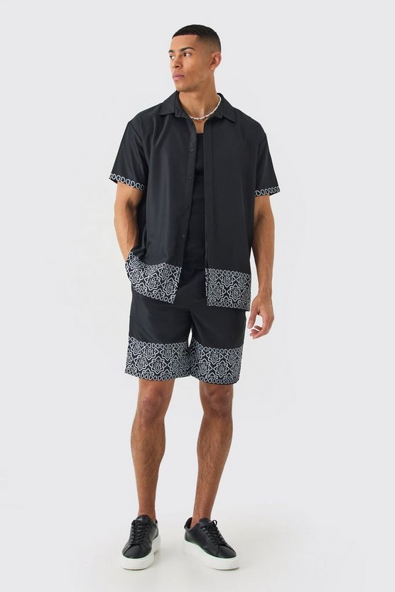 Oversize Twill-Hemd mit Print und Shorts