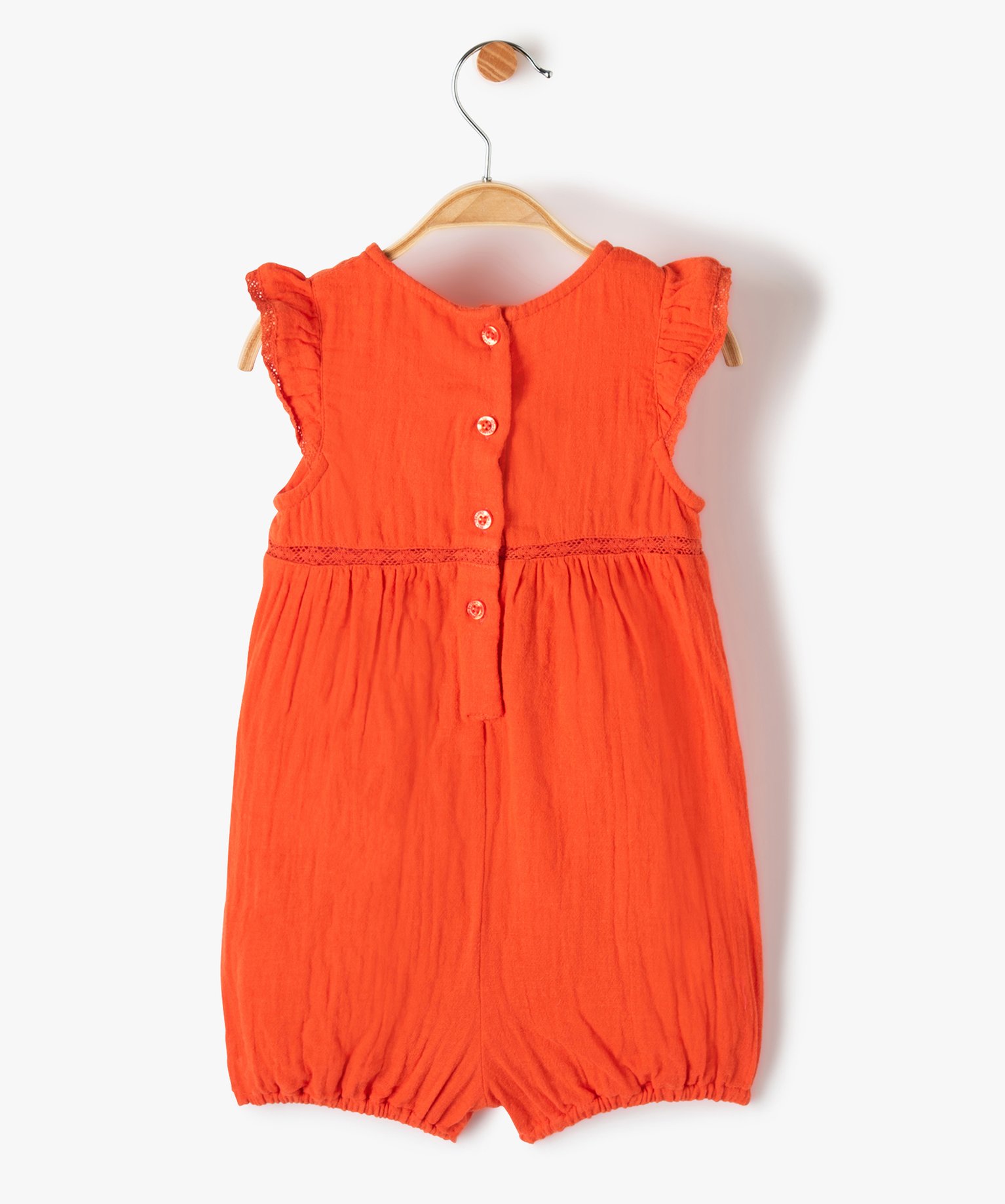Combishort bébé fille en gaze de coton look barboteuse - L... orange | GEMO