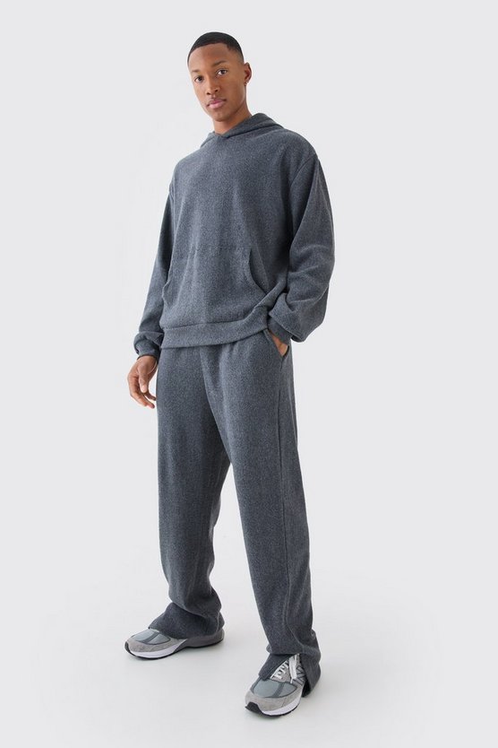 Brushed Rib Ottoman Hoodie And Split Hem Jogger Tracksuit