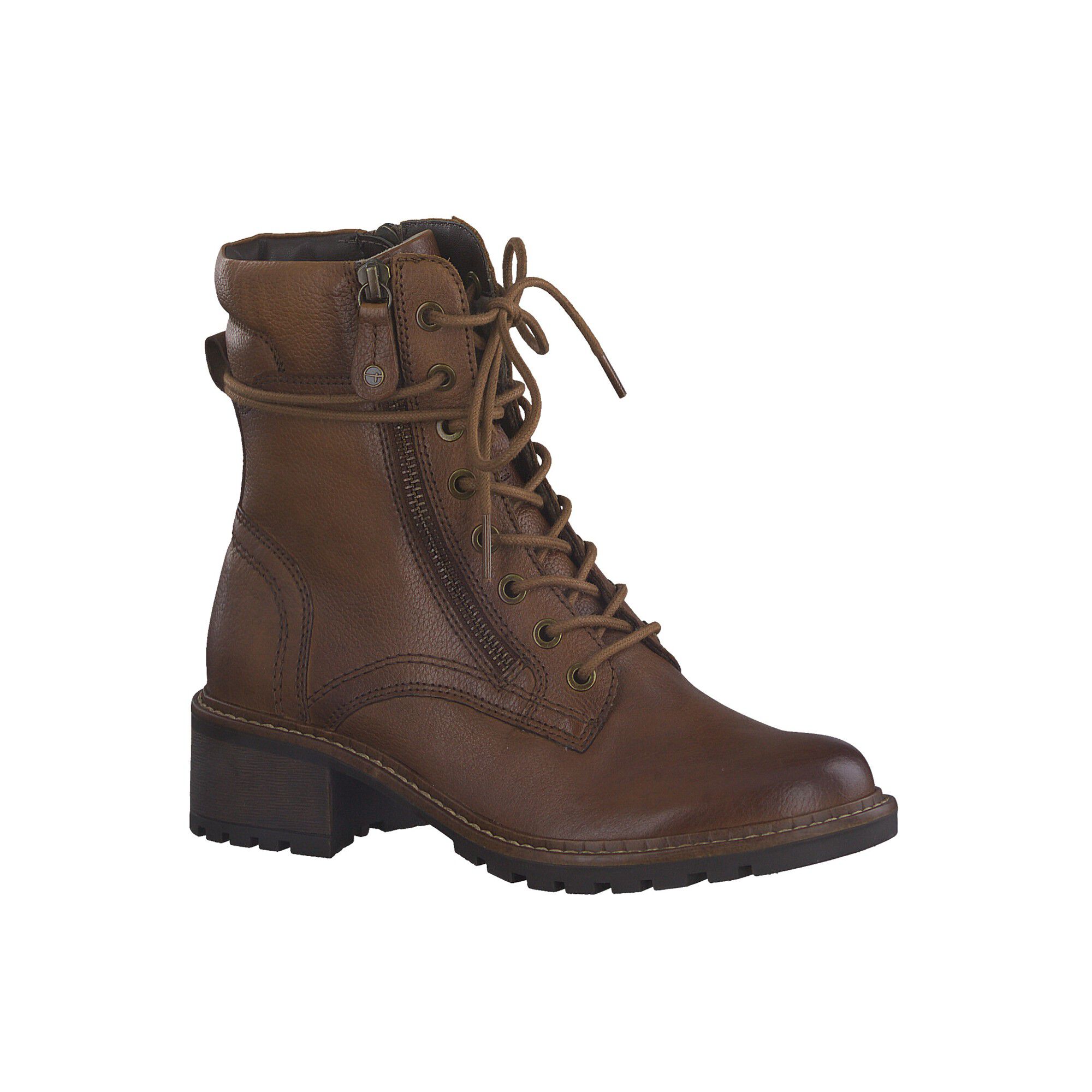 Bottines montantes lacets zippées dessus cuir