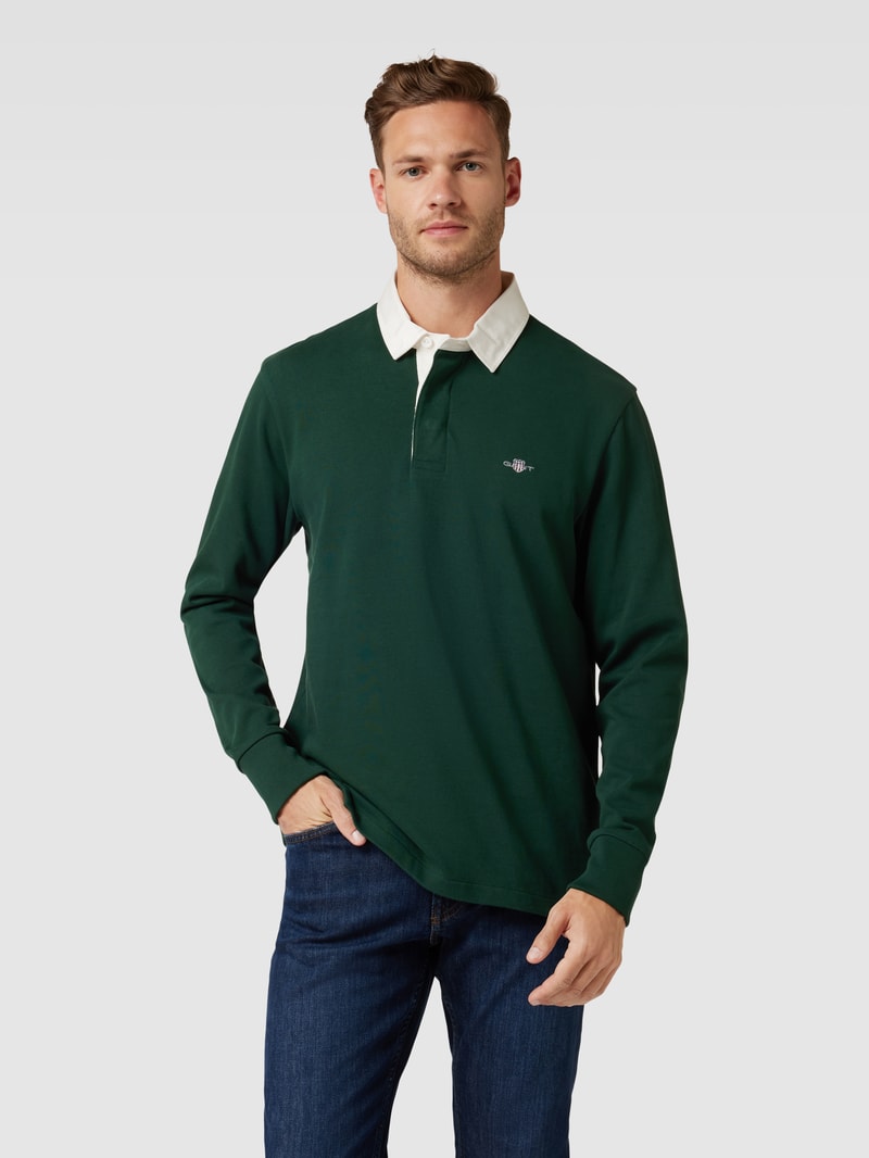 Sweatshirt mit Polokragen Modell 'SHIELD' in dunkelgrün