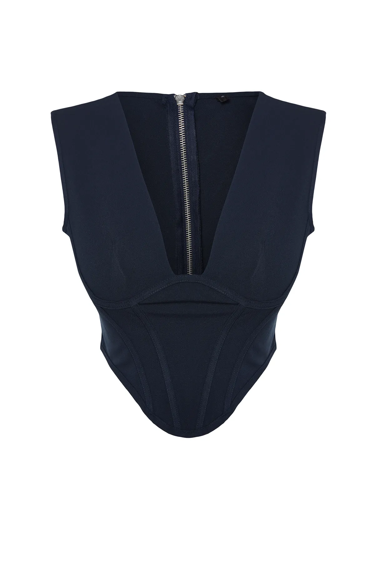 Trendyol Collection  Marineblaues Korsett mit detailliertem, gewebtem Bustier mit V-Ausschnitt TPRAW23BS00032
