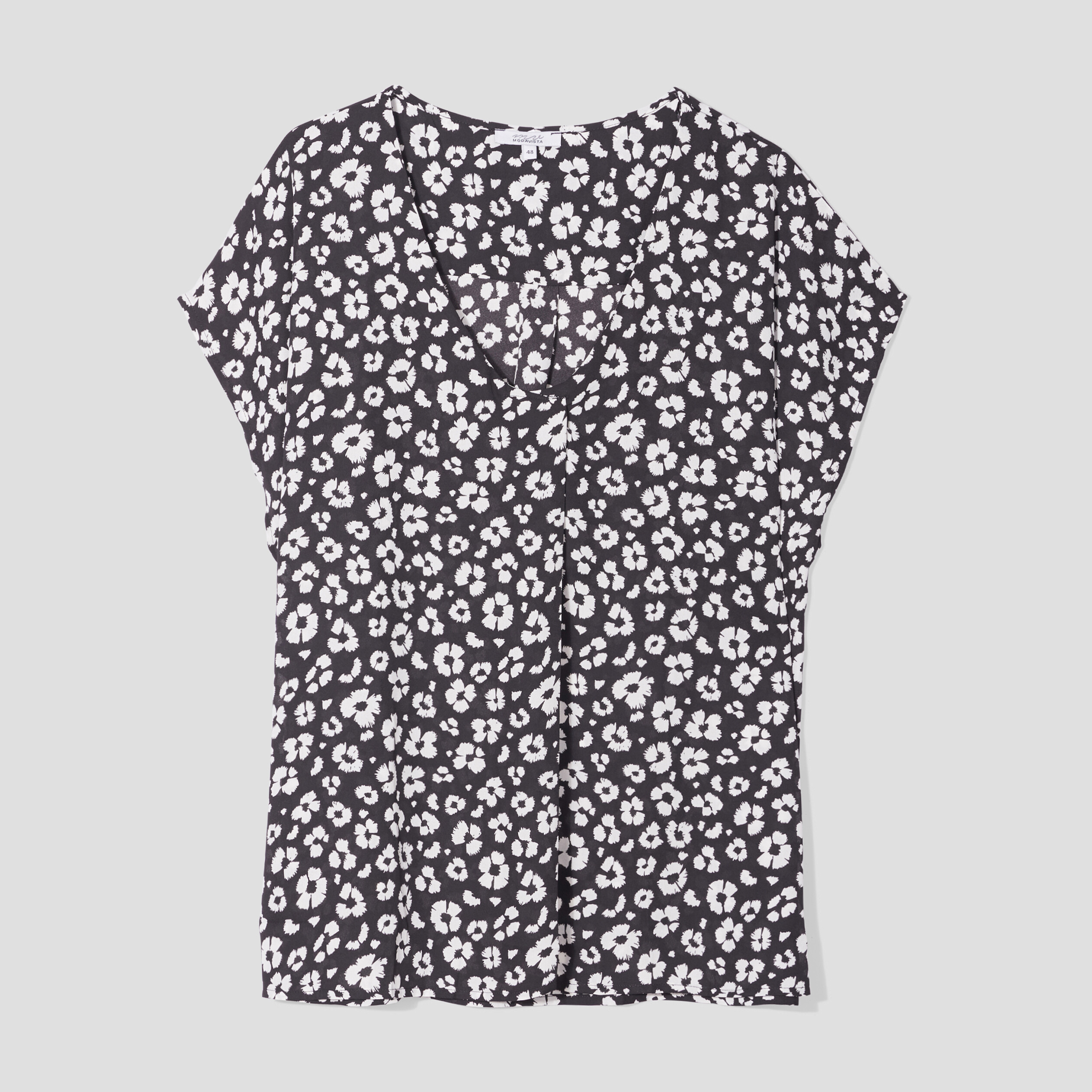 Blouse col en V manches courtes noir femme grande taille | La Halle