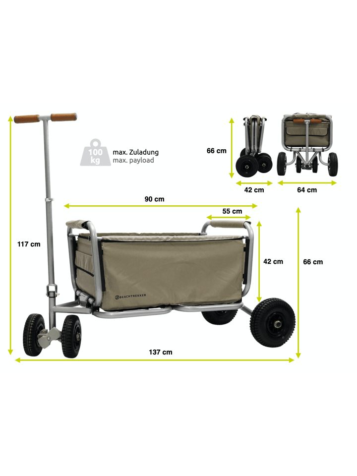 Beachtrekker Beachtrekker LiFe faltbarer Bollerwagen (Beige)   Bremse   Sonnenverdeck günstig kaufen onesize