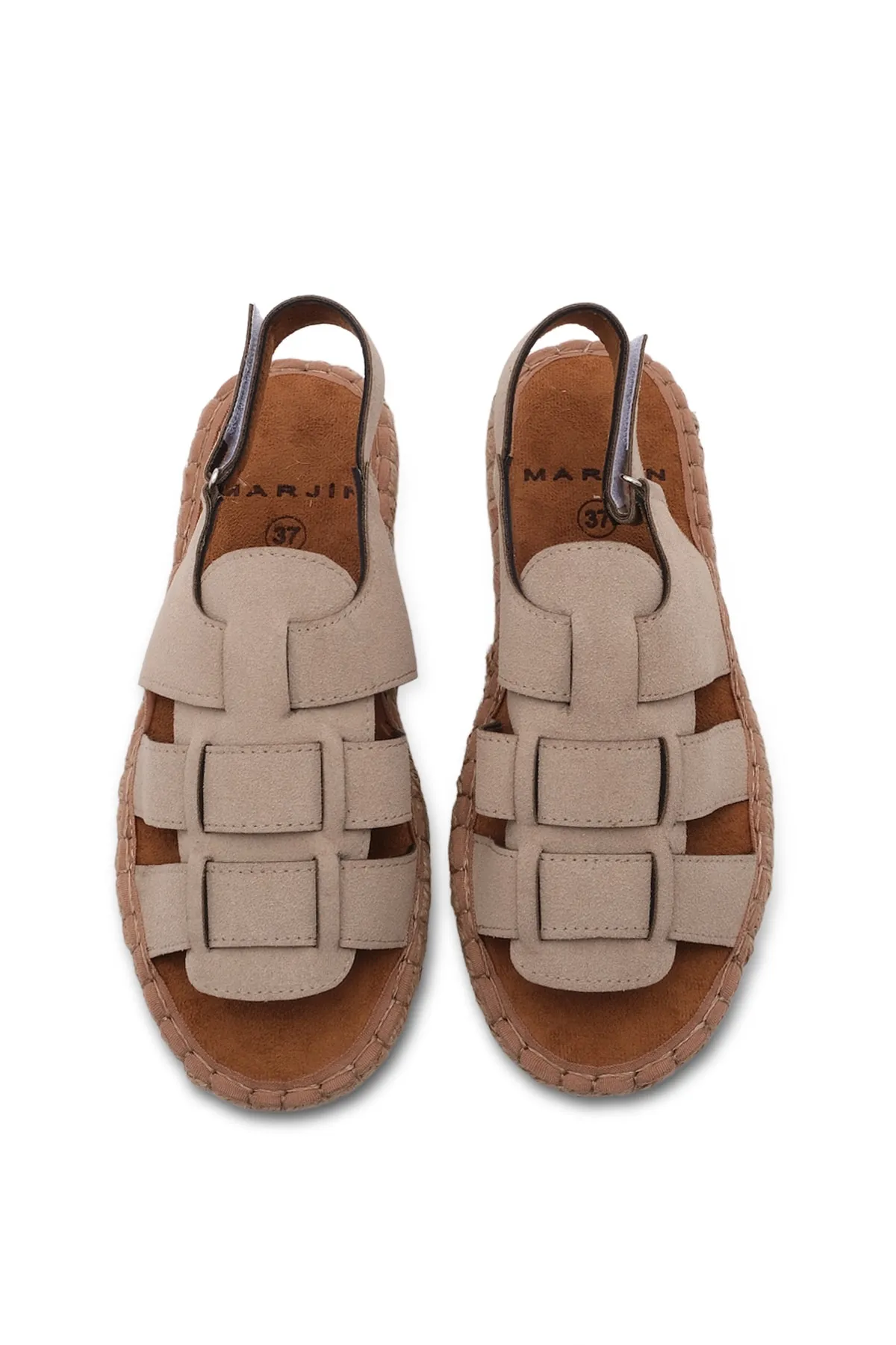Marjin  Damen Alltagssandalen Strohsohle Klettverschluss Kunle Beige