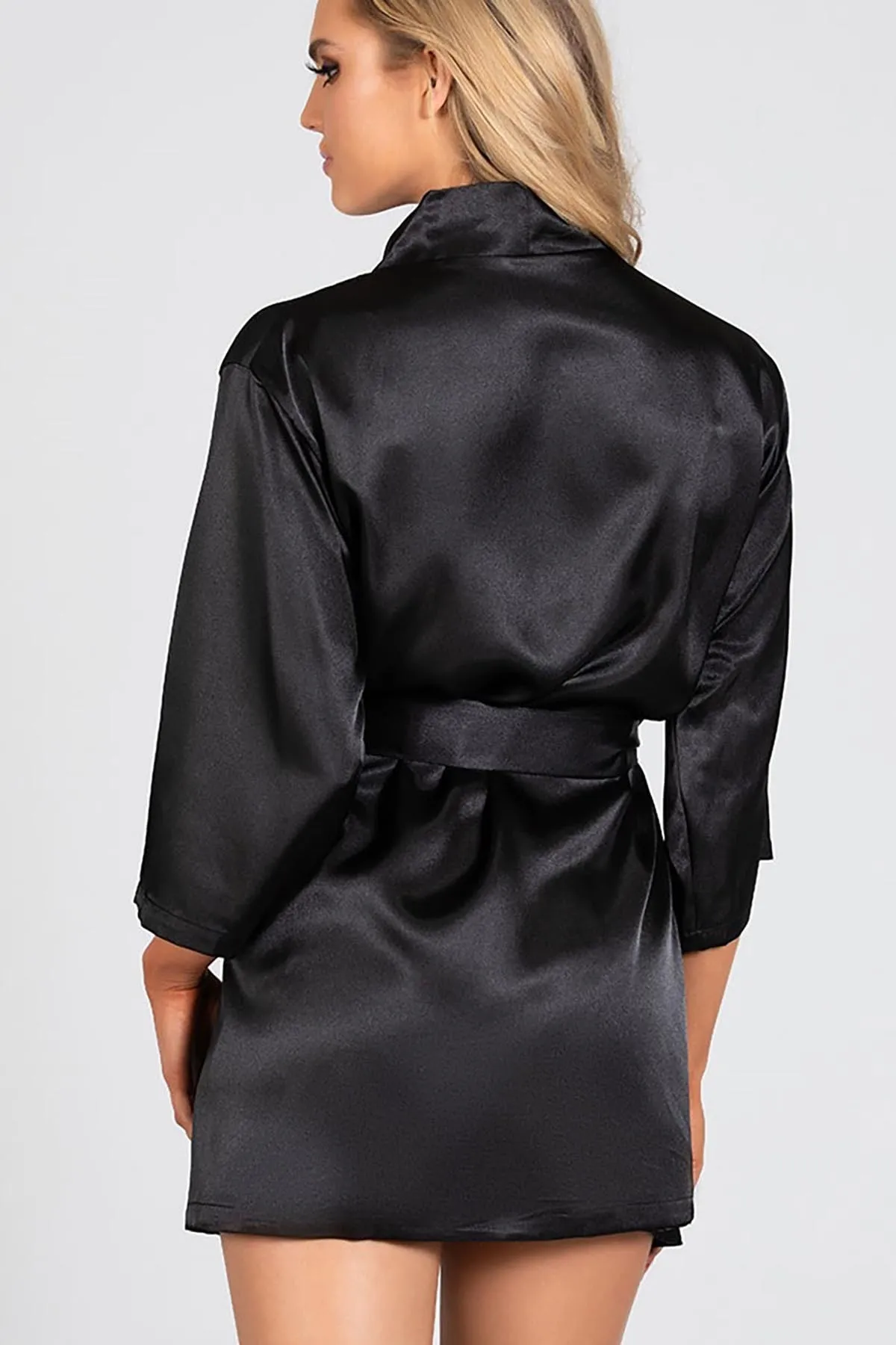 Merry See  Kurzer Morgenmantel aus schwarzem Satin für Damen Ms2319