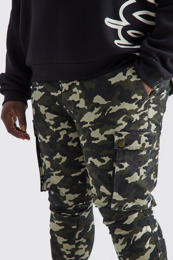 Plus Skinny Camouflage Cargo-Hose mit Druckknöpfen