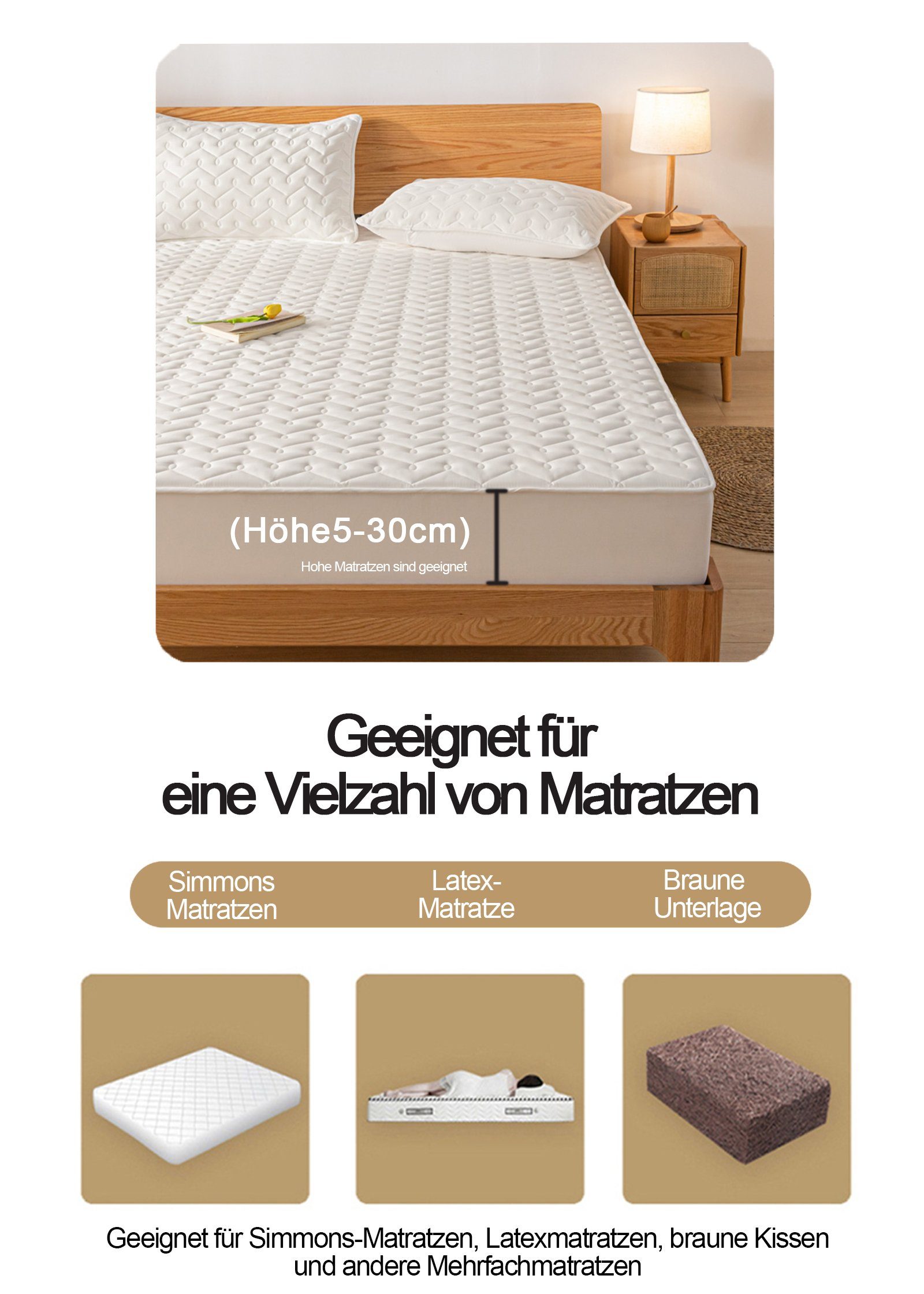 Matratzenschoner Matratzenauflage Wasserdicht und Atmungsaktiv 180*200cm KUGI, Kein knisternder Anti-Milben-/wasserdichter Matratzenschoner