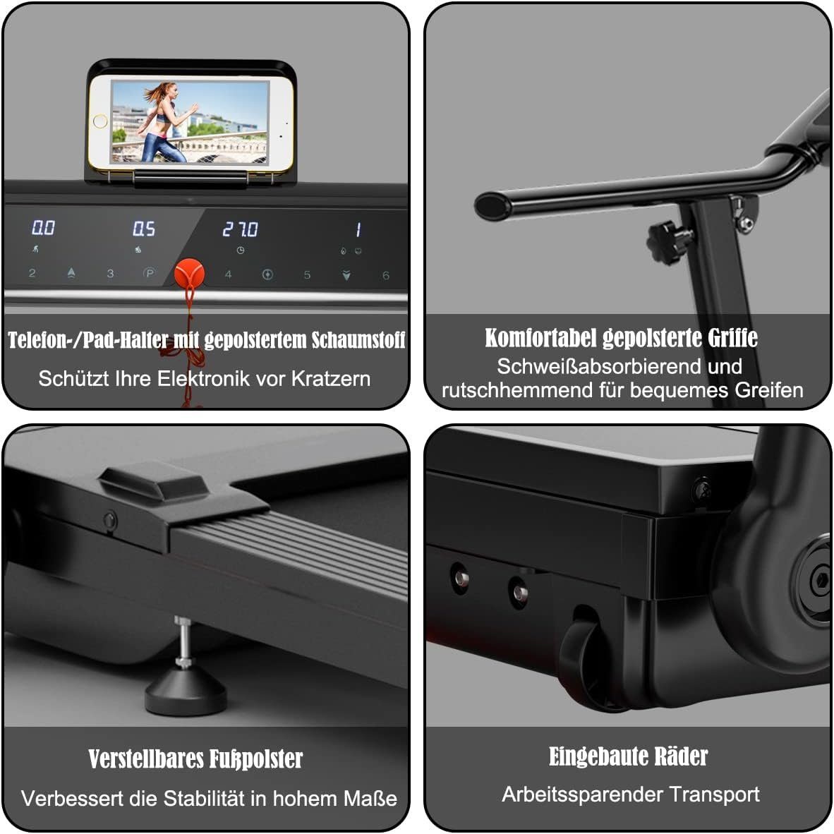COSTWAY Laufband (Elektrisches Laufband mit 2 Modi 12 Programmen LED-Touchscreen), 1-10 km/h klappbar Fitnessgerät zum Laufen, Gehen und Joggen.