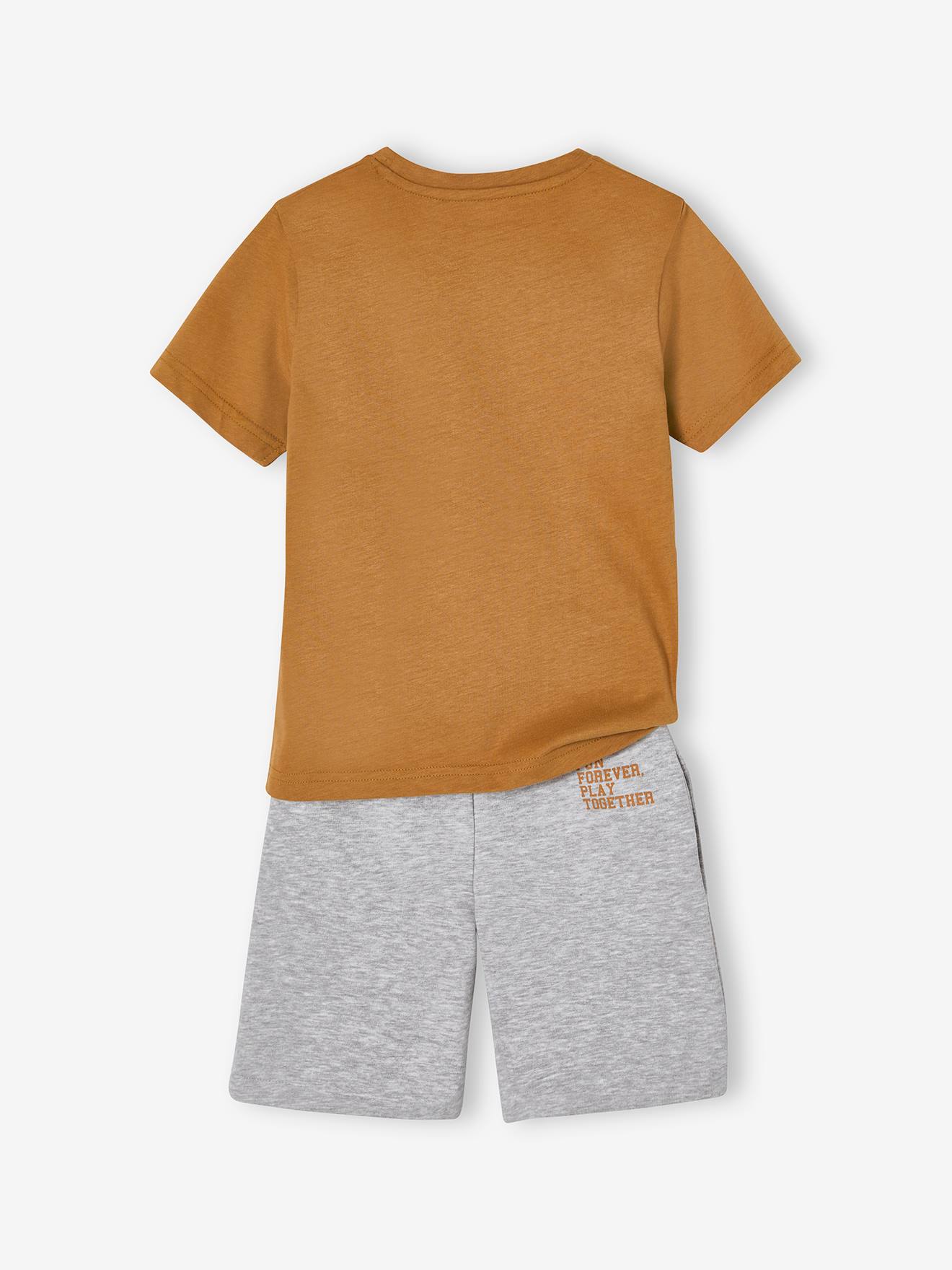 Ensemble sport garçon t-shirt + bermuda en molleton noix de pécan