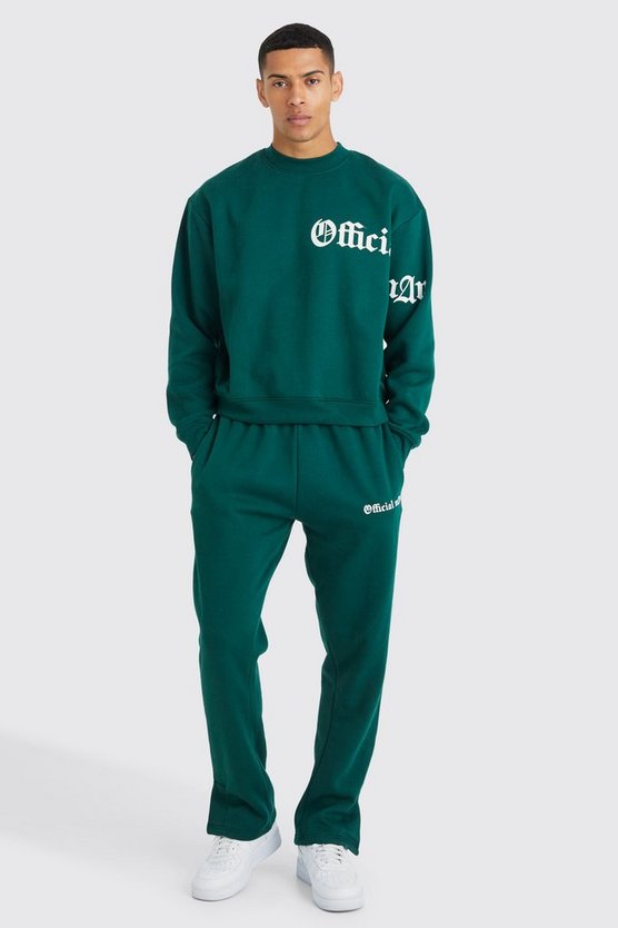 Kastiger Oversize Sweatshirt-Trainingsanzug mit Slogan