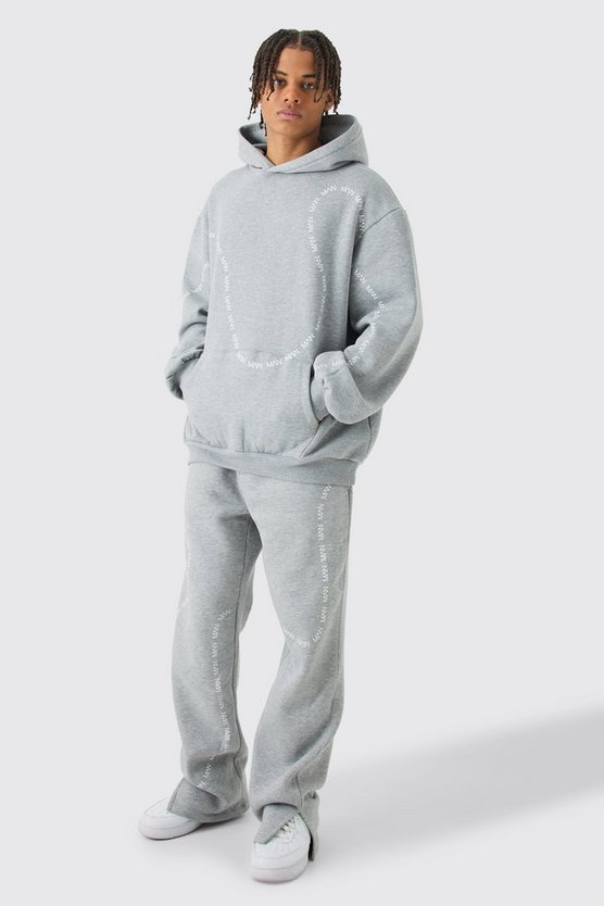 Oversize Trainingsanzug mit Man-Dash Print und geteiltem Saum