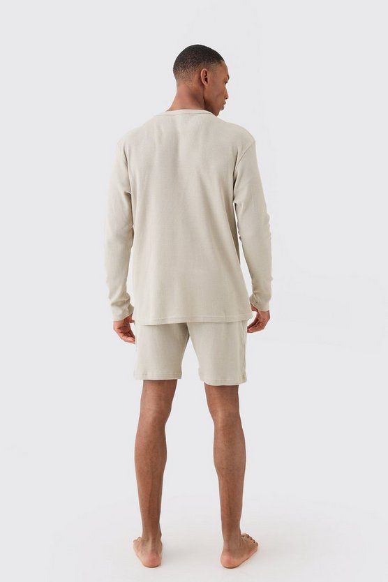 Langärmliges Loungewear-Oberteil in Waffeloptik mit Knopfleiste