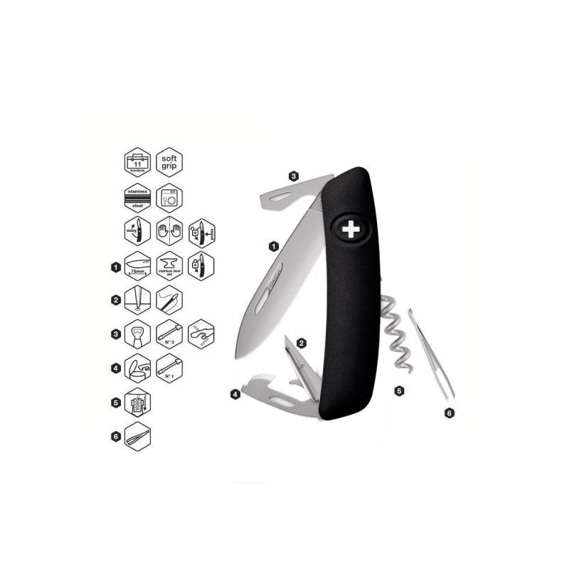 Swiza D03 AllMatt Black, Schweizer Taschenmesser made in Swiss