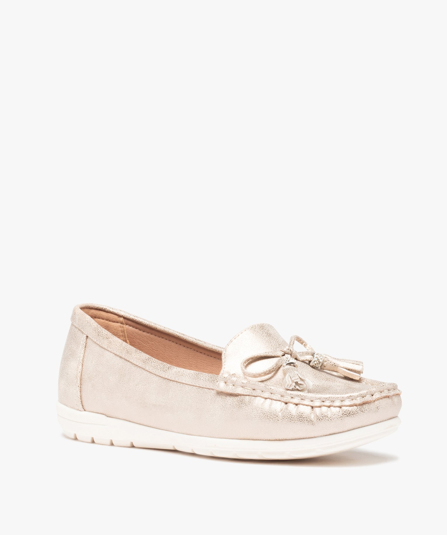 Mocassins femme dessus souple et uni à détails strass or | GEMO
