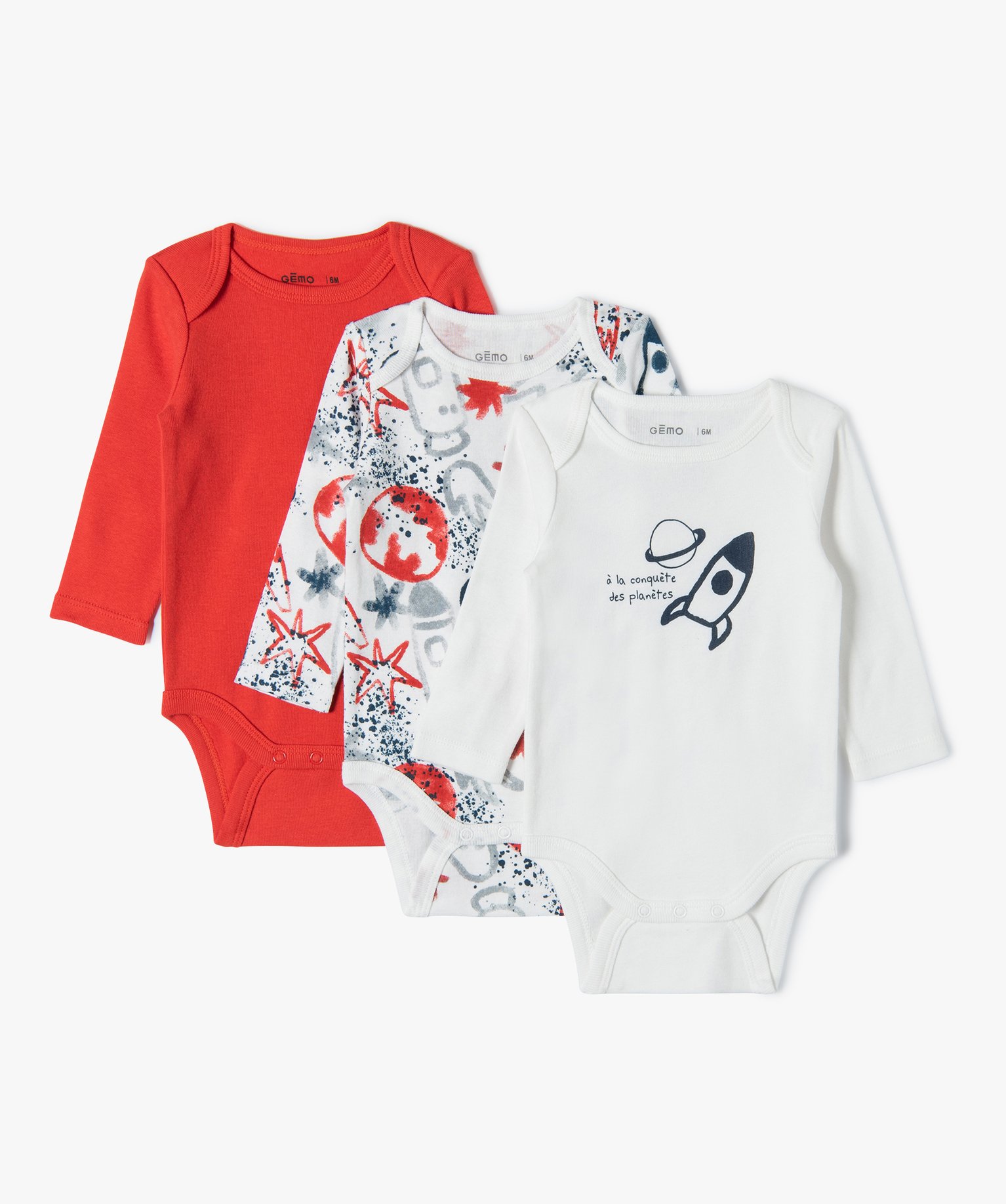 Body bébé à manches longues à motifs de l’espace (lot ... blanc | GEMO