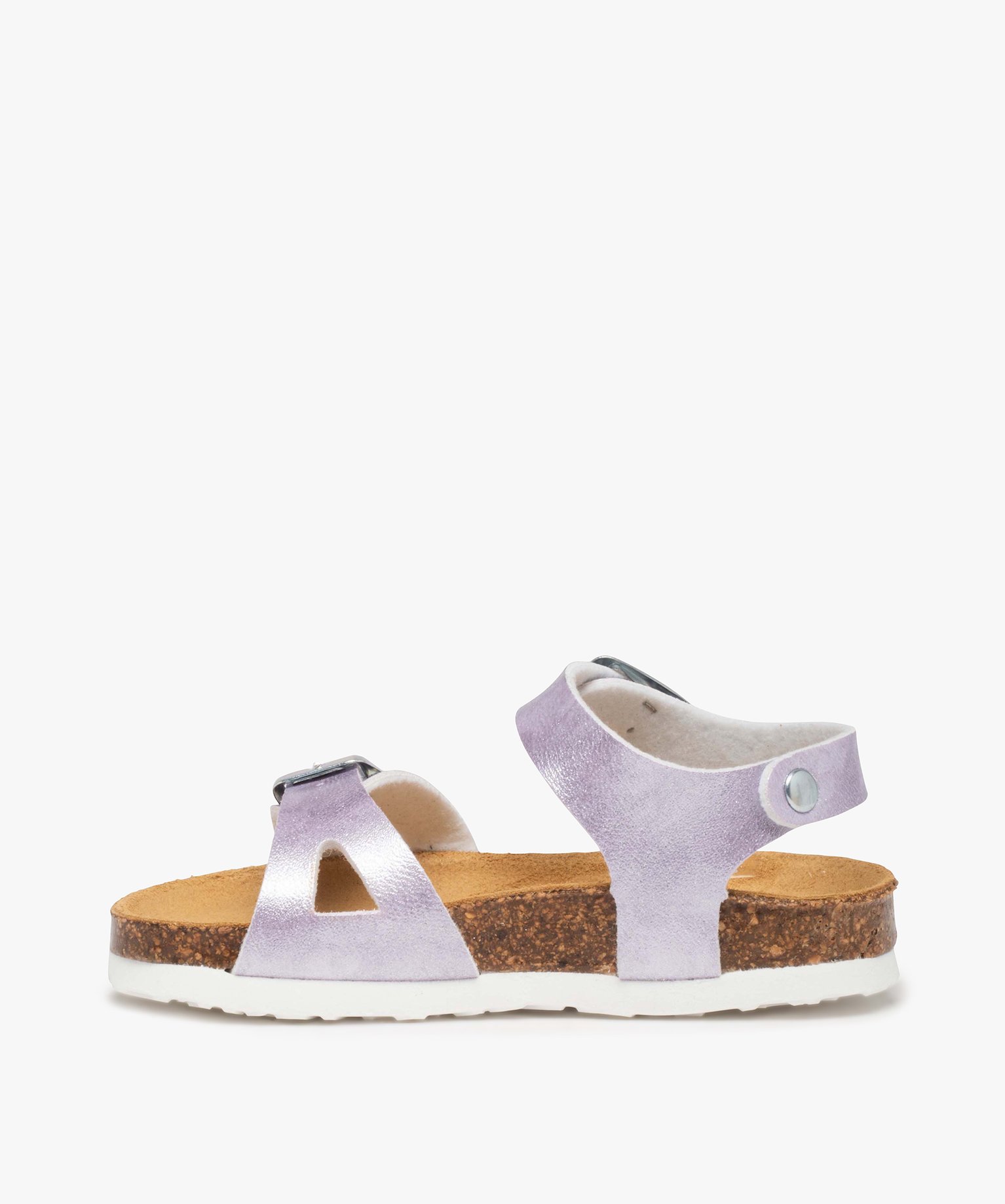 Sandales fille à brides métallisées et semelle liège violet clair | GEMO
