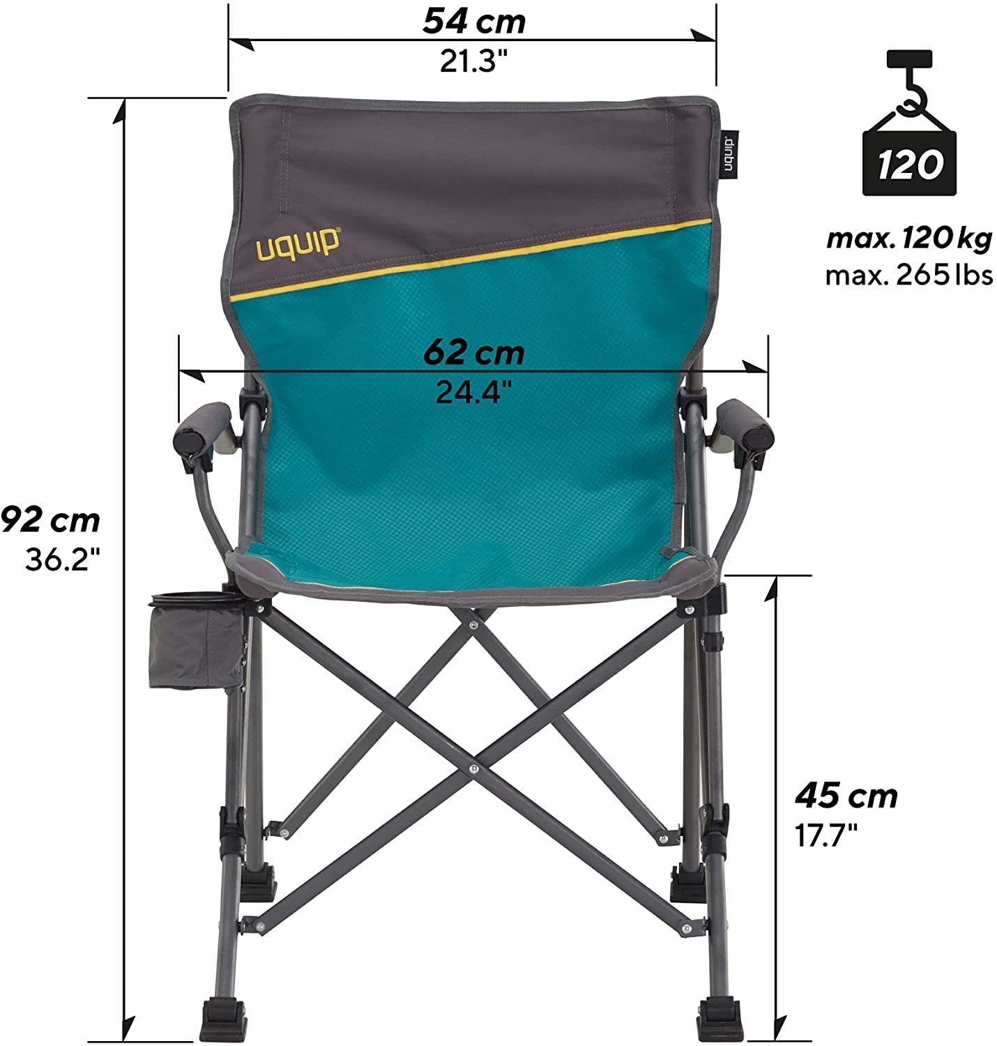 UQUIP Campingstuhl Roxy - Stabile Ausführung bis 120 kg - Blau, inkl. Flaschenhalter und Flaschenöffner