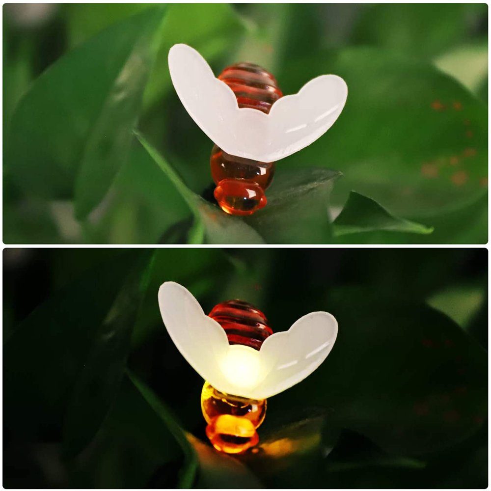 Salcar LED Solarleuchte 5m/10m Bienen Solar Lichterkette Outdoor Solarleuchten Garten Balkon, warmweiß, 5m Solarlichterkette mit 30 Bienen, Warmweiß