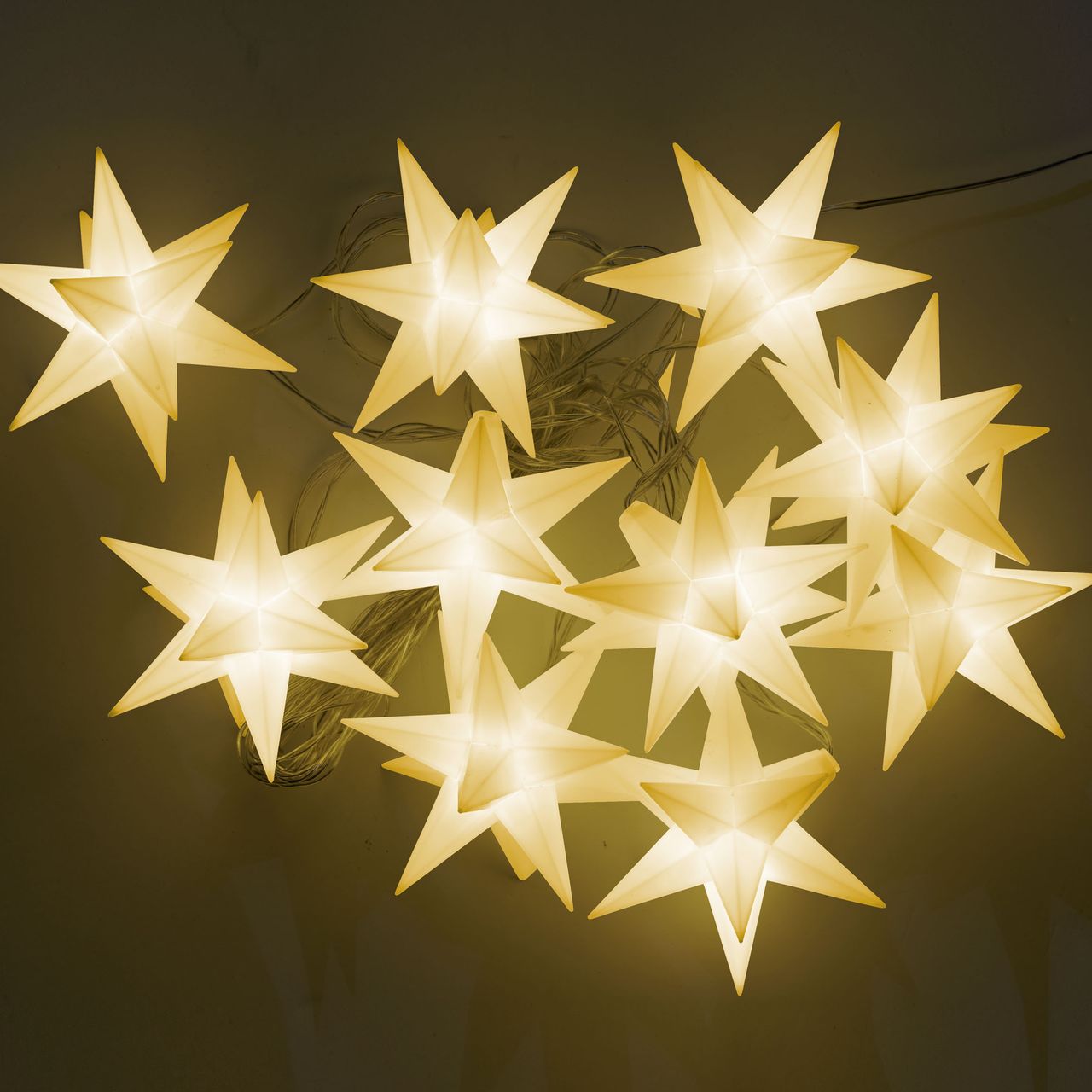 Weles AMARE LED 10er Sternenlichterkette weiß Durchmesser der Sterne je 12 cm, Länge der Kette 6,75 m (zzgl. 5 m Zuleitung), LED Farbe warmweiß, CE geprüft, für den Innen- und Außenbereich, Timer