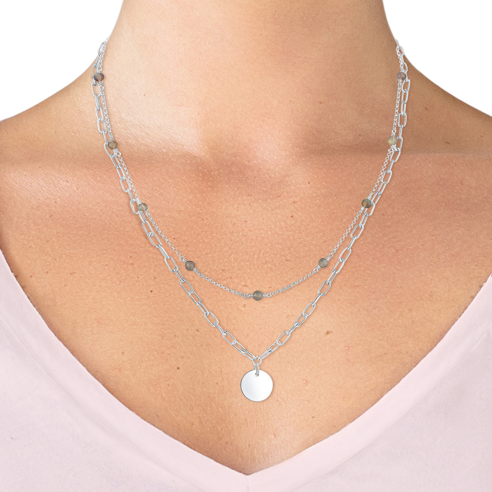 Elli PREMIUM Elli PREMIUM Collier Chaîne de vélo pour dames Pierre de Labradorite en argent st collier