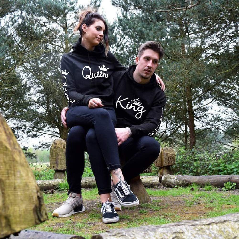 Couples Shop Kapuzenpullover King & Queen Hoodie Pullover für Paare mit trendigem Print im Partner Look