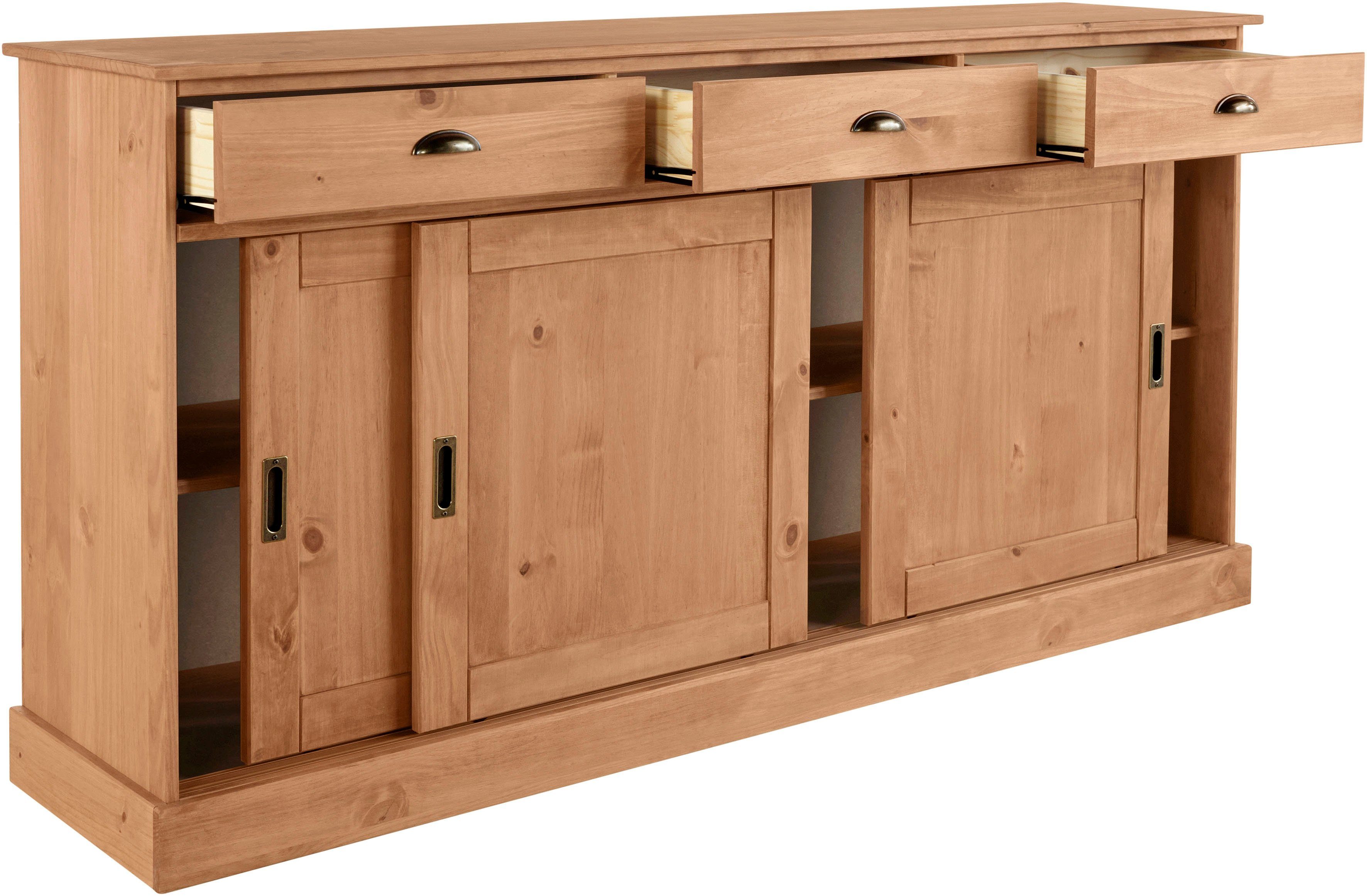 Home affaire Sideboard Schröder, mit 3 Schiebetüren und 3 Schubkasten, aus massivem Kiefernholz
