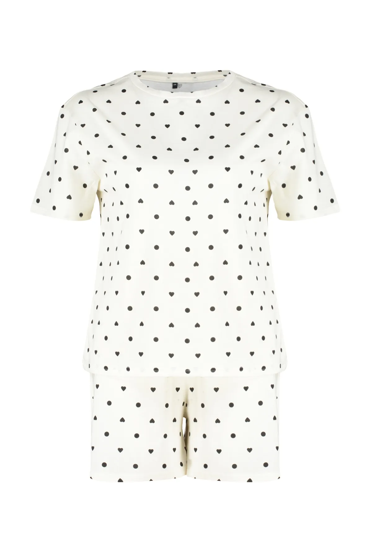 Trendyol Curve  Weißes Pyjama-Set aus Strick mit Herzmuster TBBSS24AI00025