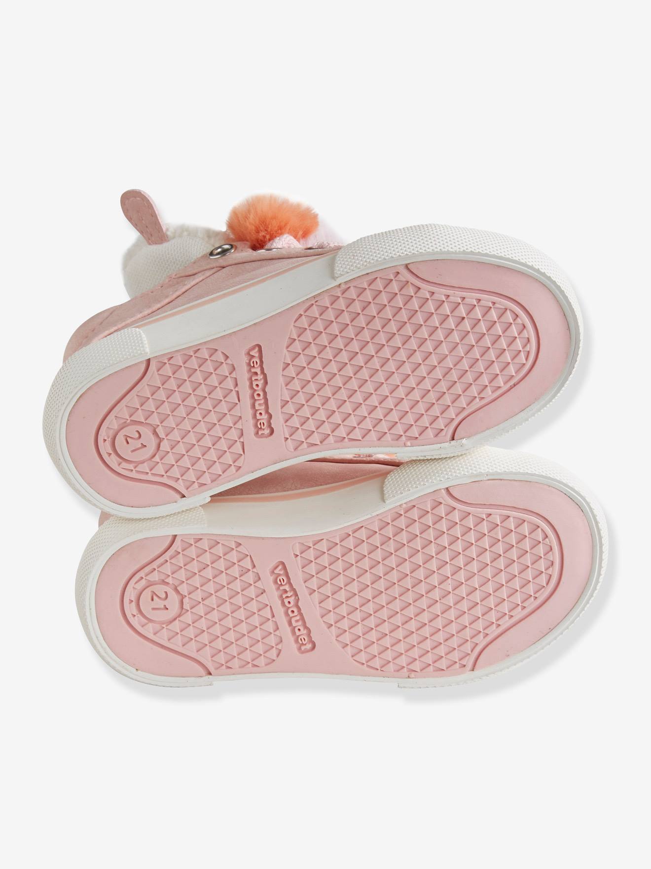Baskets montantes bébé fille 3 pompons rose clair