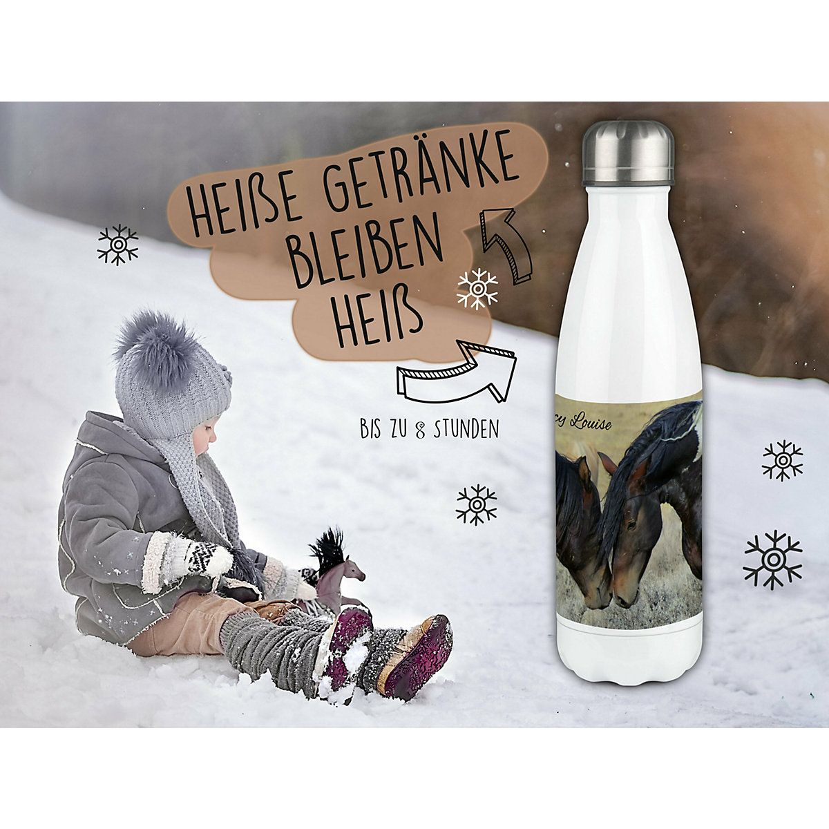 Edelstahl Kinder Thermoflasche / Trinkflasche bunt Paint Horses Spülmaschinenfest, Auslaufsicher, Bruchfest, Doppelwandig, Für Heißgetränke geeignet, Mit Deckel, Isoliert