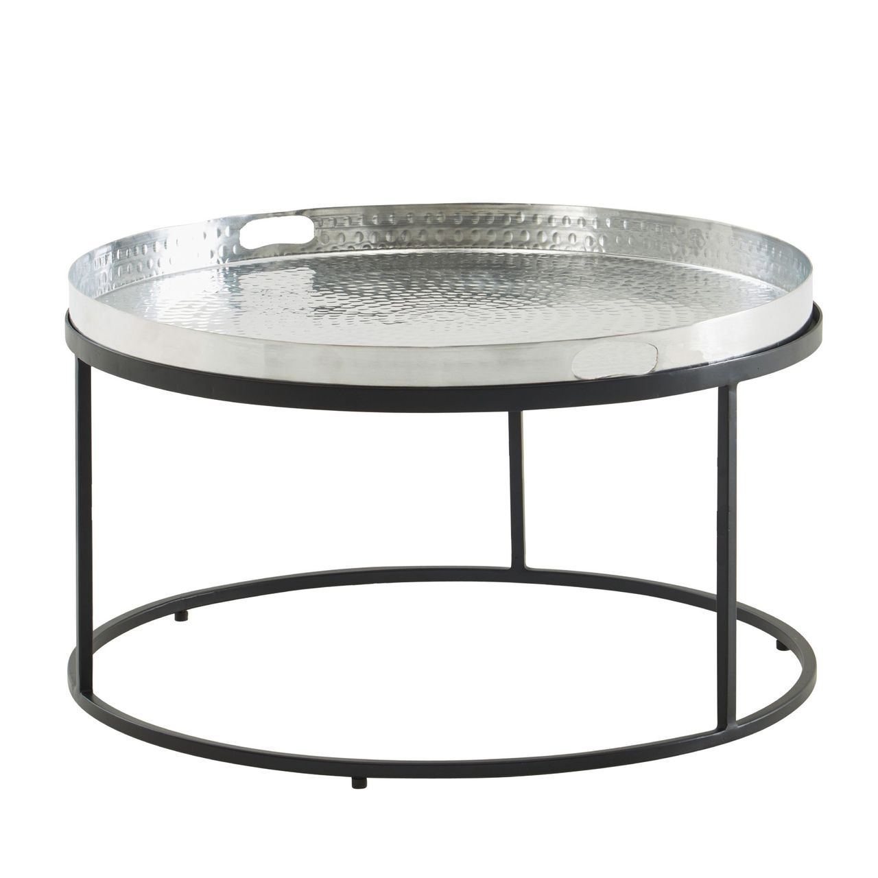 Skyport WOHNLING Couchtisch Metall Hammerschlag Sofatisch Ø 62 cm Wohnzimmertisch Silber