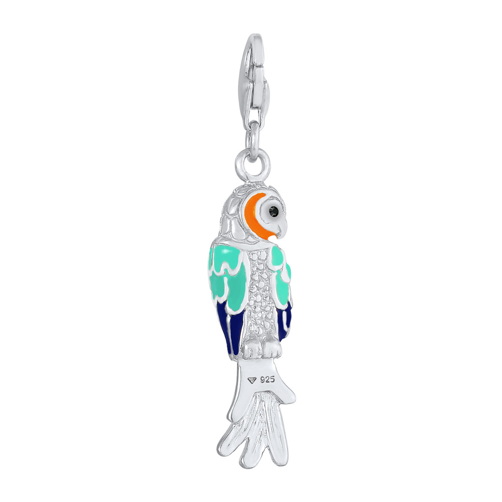 Nenalina Nenalina Amulette Perroquet féminin coloré avec de l'émail et des cristaux en arg Pendentif