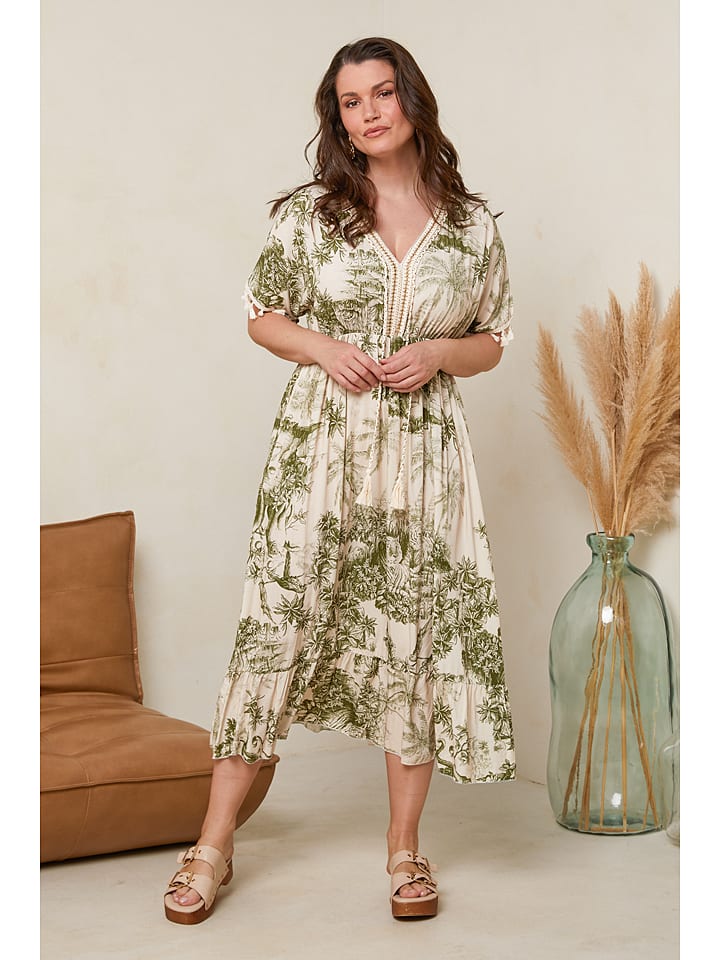 Curvy Lady Kleid in Khaki/ Creme günstig kaufen