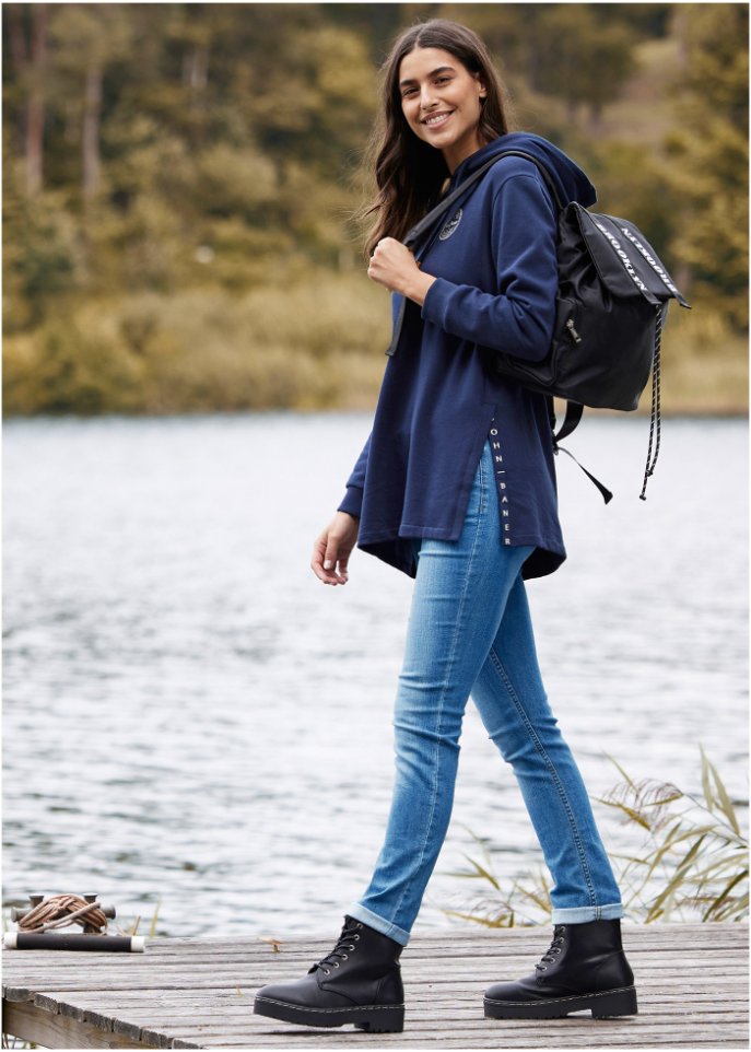 Long Kapuzensweatshirt mit Schlitz