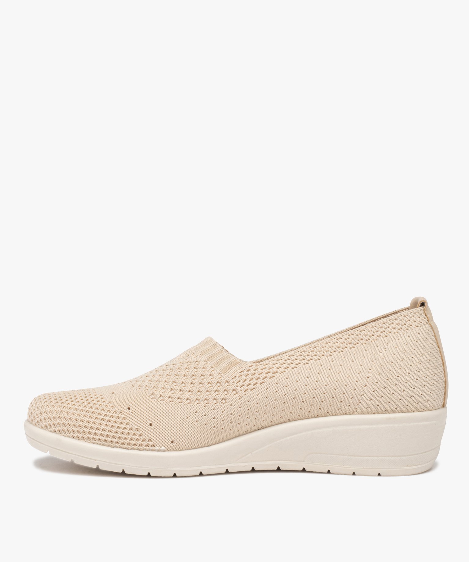 Mocassins femme confort unis en mesh à semelle compensée beige | GEMO
