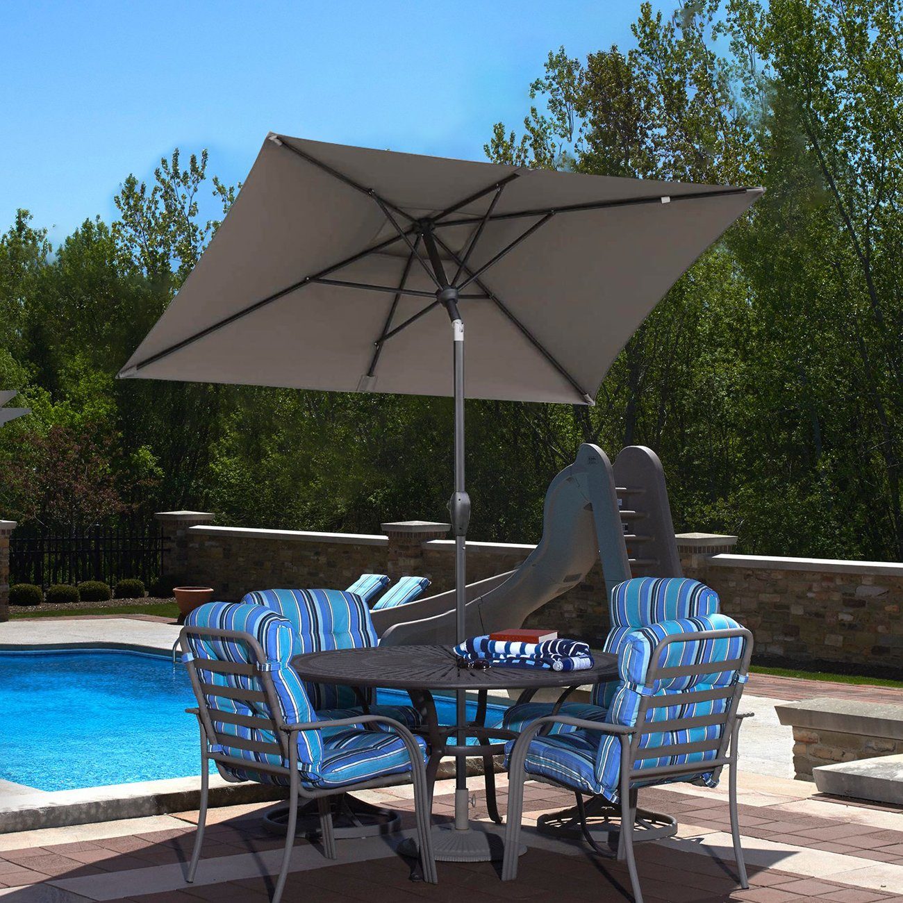 Sekey Sonnenschirm Aluminum Sonnenschirm Rechteckig 210 x 140cm Knickbar Gartenschirm, LxB: 210,00x140,00 cm, Marktschirm mit Kurbel, für Garten, Balkon, Terasse, Sonnenschutz UPF50+