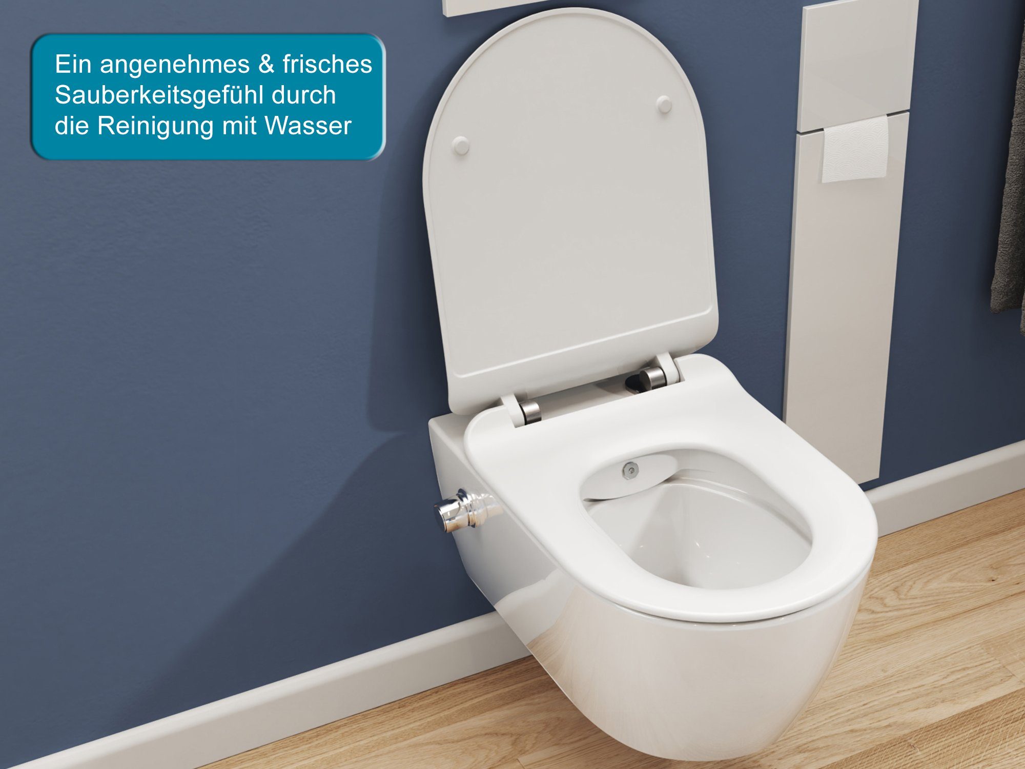SSWW Dusch-WC SSWW Taharet WC mit Armatur und abnehmbarer Softcl, Wandmontage, WC mit Rand, m. Absenkautomatik