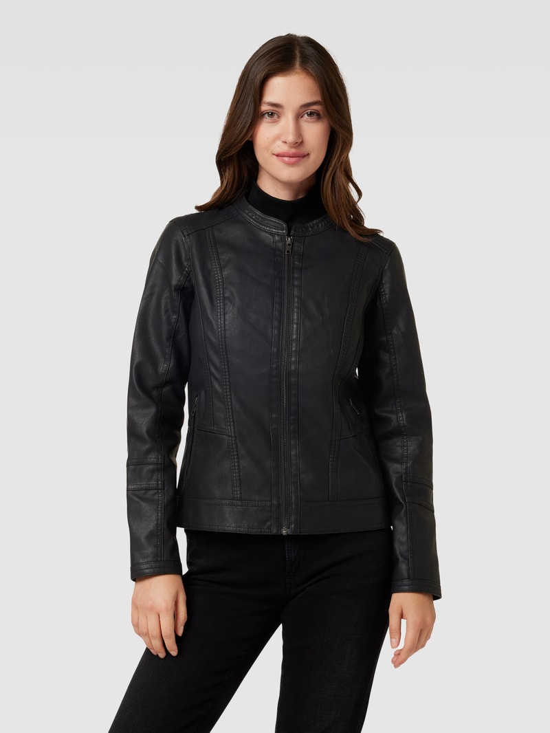 Lederjacke mit Reißverschluss Modell 'Gunilla' in schwarz