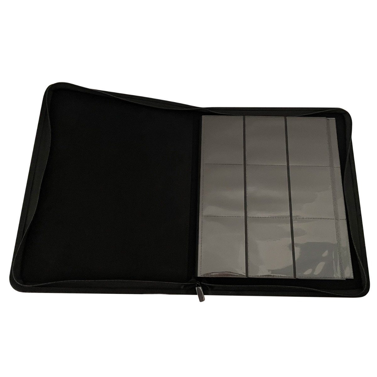 Johtomarket Sammelkoffer Schlichter Toploader Binder - 216 Sammelkarten auf 12 Seiten, Logofrei, Reißverschluss, gepolstert, schwarz, 12 Fächer, 216 Sammelkarten