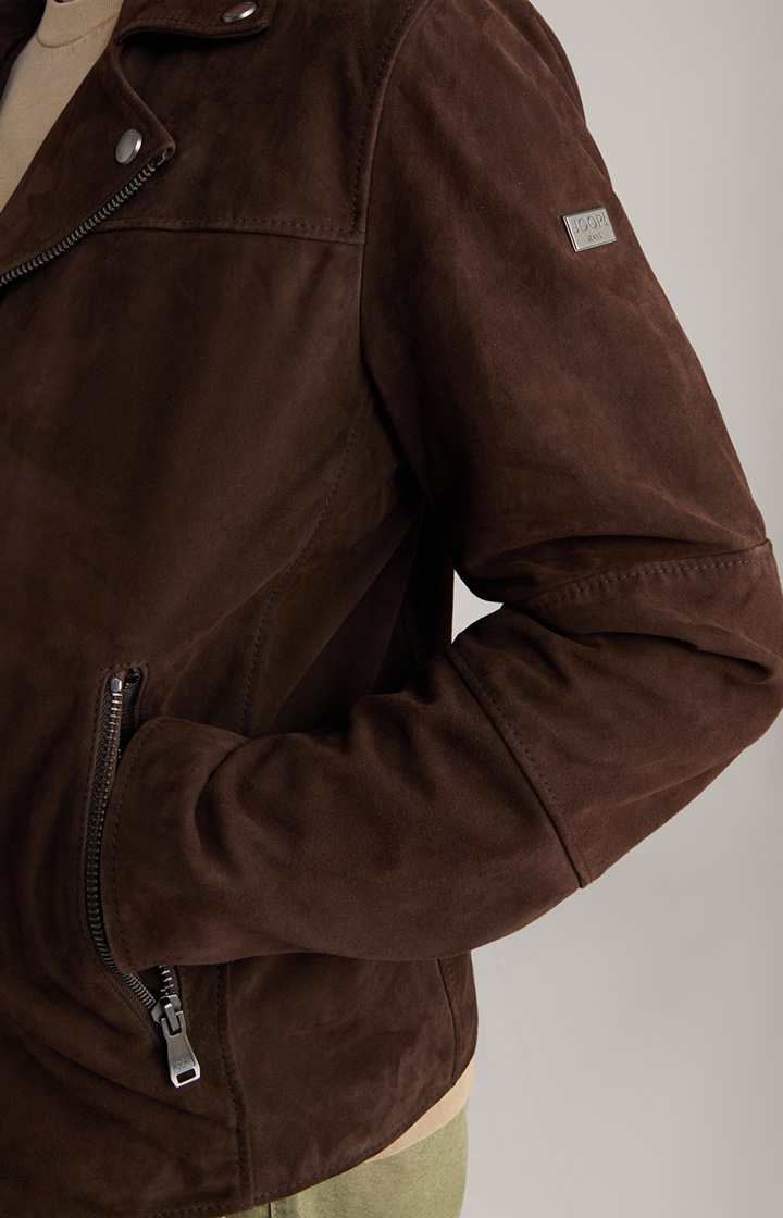 Velours-Lederjacke Lezy in Dunkelbraun