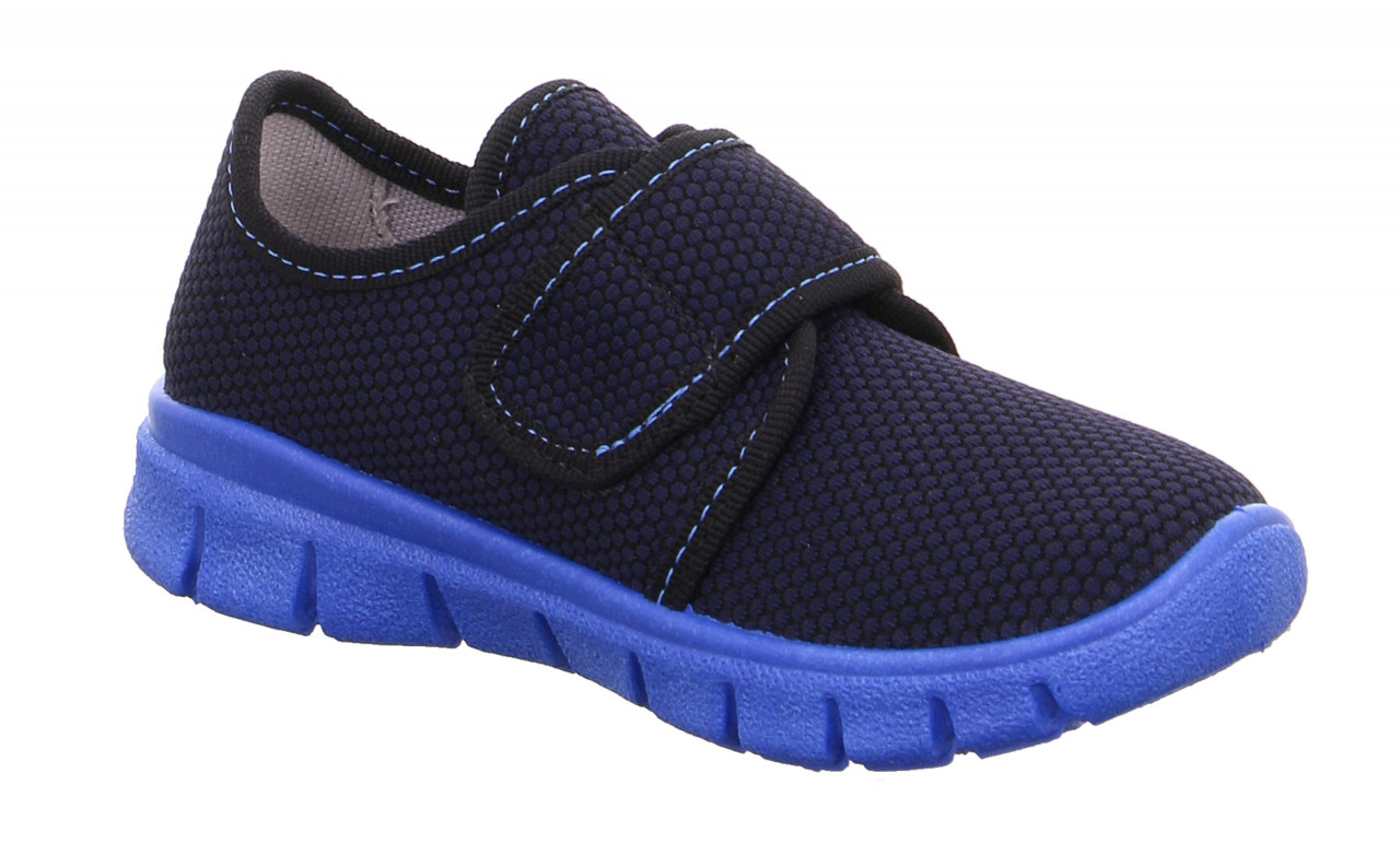 BOBBY - Blau Hausschuh mit Klettverschluss