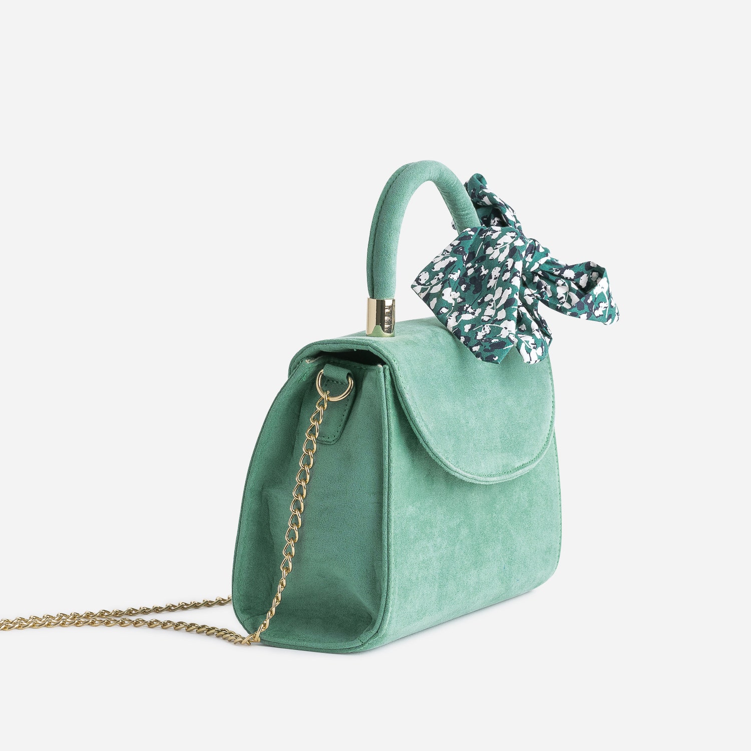Sac à main vert sauge avec foulard imprimé