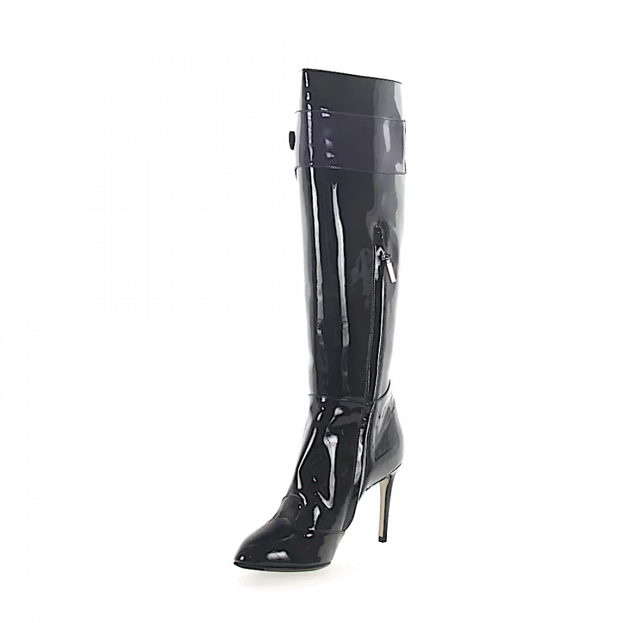Dolce & Gabbana - Stiefel Lackleder Logo Ziernaht schwarz - schwarz
