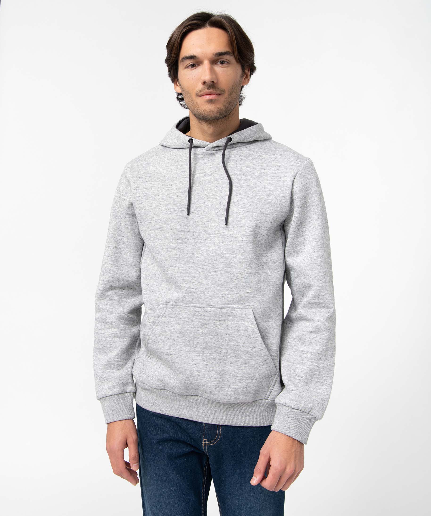 Sweat homme à capuche avec intérieur molletonné gris | GEMO