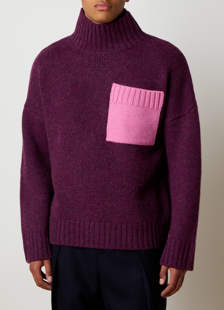 Pull à col roulé en grosse maille de laine d'alpaga mélangée JW Anderson avec poche poitrine