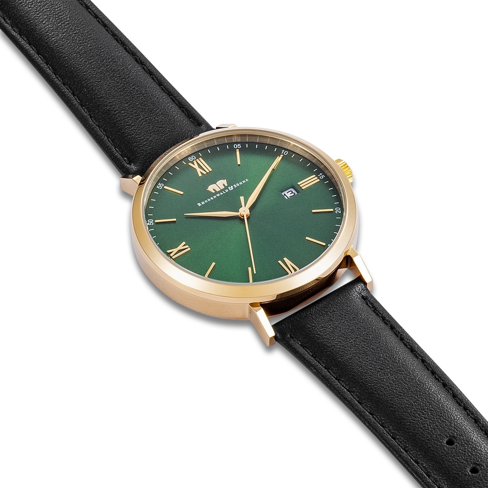 Rhodenwald & Söhne Montre à quartz Adelsmann Or jaune Cuir véritable en Noir Montre