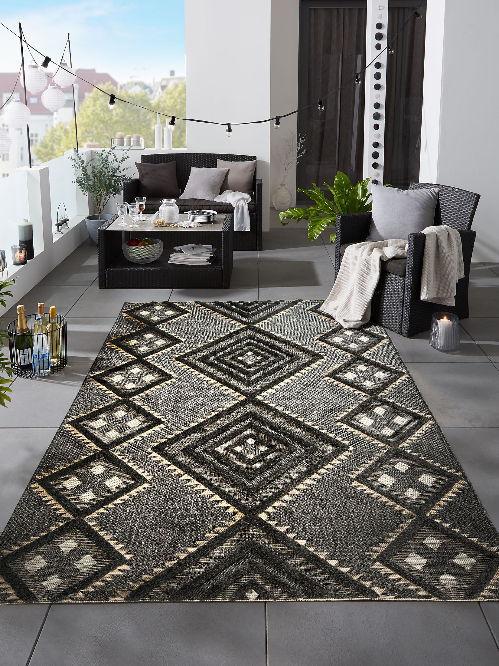 Dominical Outdoor-Teppich, Schwarz